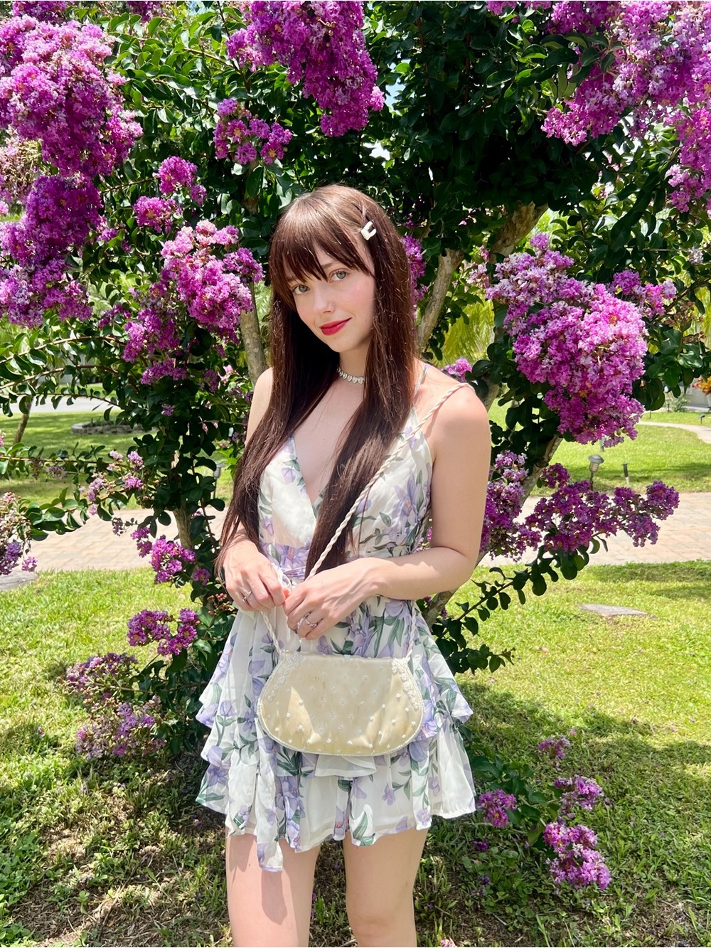 Aura Cream Floral Wrap Romper with Lavender Blooms - Picture 4 of 4